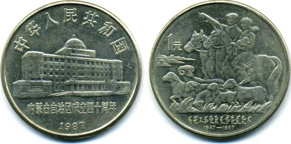 Монеты Китая 1 юань